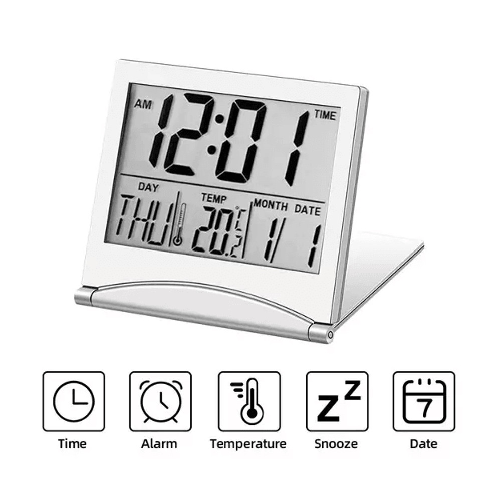 Digital Travel Alarm Clock Compact Foldable LCD Clock With Temperature Display Timer For Desk Home 5