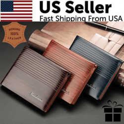 men's bifold leather credit id card holder wallet – slim purse with 6 card slots, id window, genuine leather