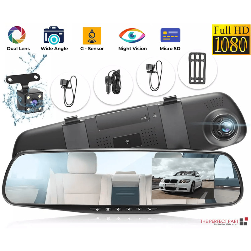 HD Rearview Mirror Car DVR Dual Dash Cam Camera Front And Rear Video Recorder With Backup Cam Park 0