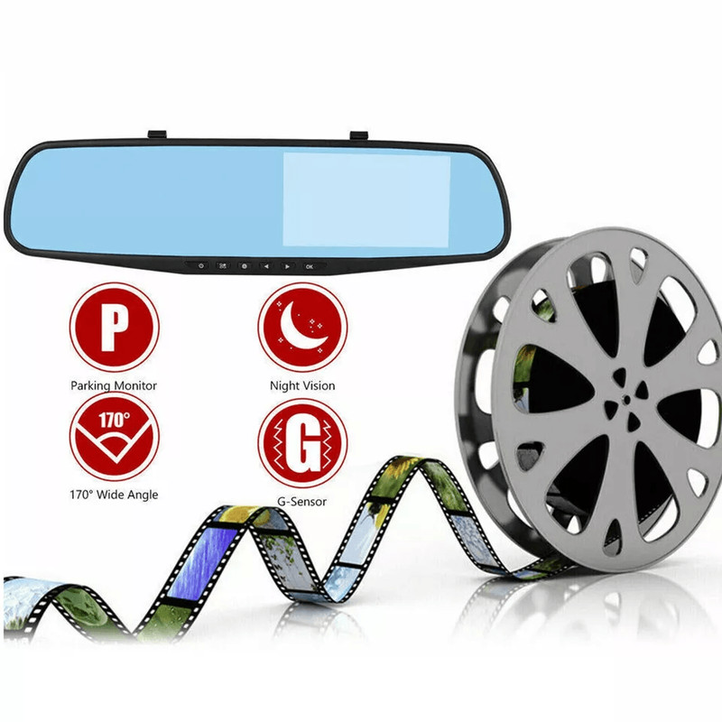 HD Rearview Mirror Car DVR Dual Dash Cam Camera Front And Rear Video Recorder With Backup Cam Park 1