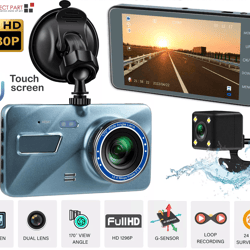 touch screen dash cam with front and rear camera, hd dual lens car dvr recorder, loop recording, g-sensor, wide angle