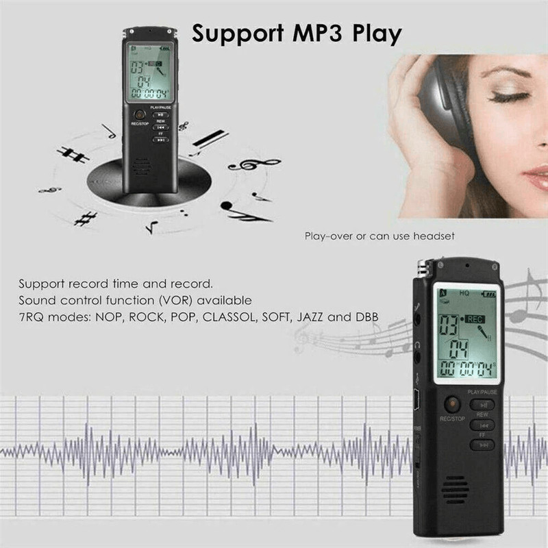 Compact Dictaphone Audio MP3 Sound Mini Recorder Player VoiceActivated Lecture Digital Voice Record 10