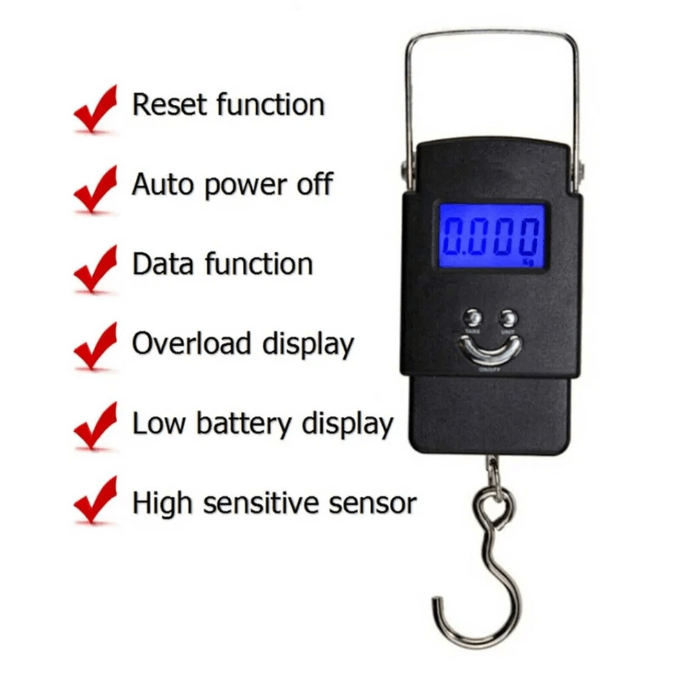 Digital Hanging Luggage Scale Portable LCD Electronic Travel Scale With Rotating Hook Backlight Hi 8