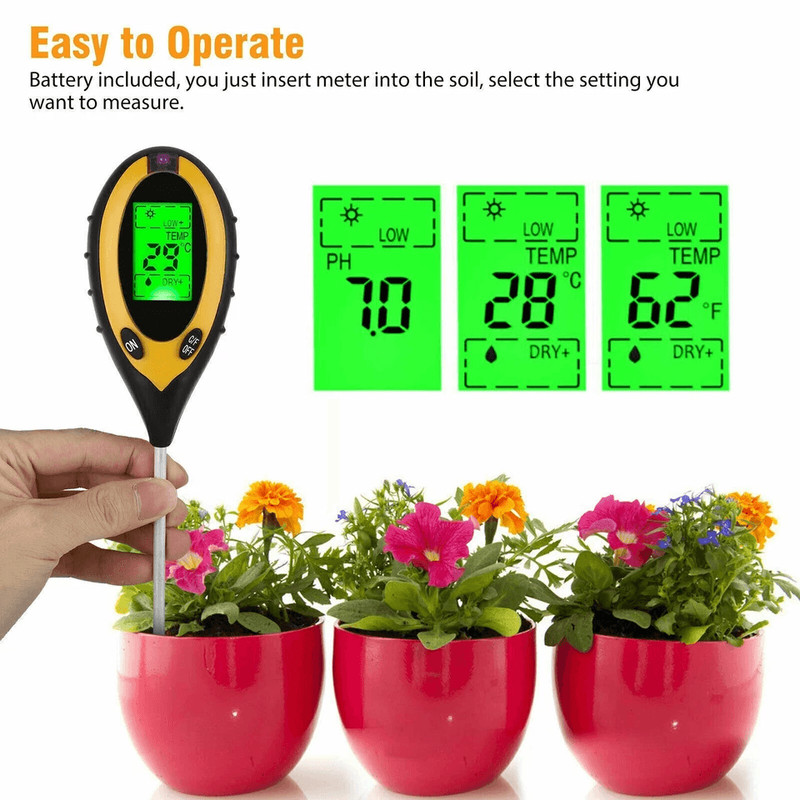 Professional LCD Digital Soil Tester PH Water Moisture Temperature Sunlight Sensor Ideal For Garden 8
