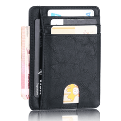 mens leather slim wallet, rfid blocking credit card holder with id window & money pocket