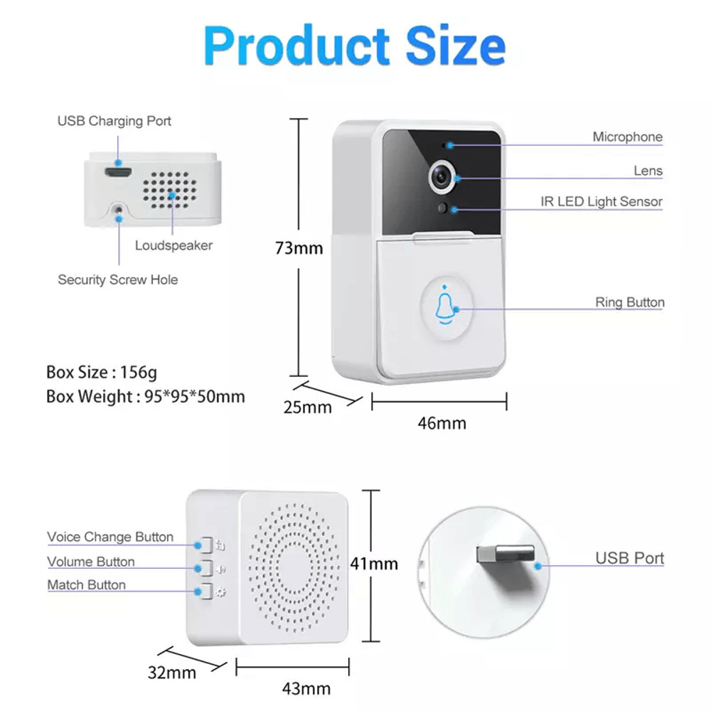 Wireless Security Smart WiFi Doorbell With Intercom Video Camera 2Way Audio Chime Door Ring Bell F