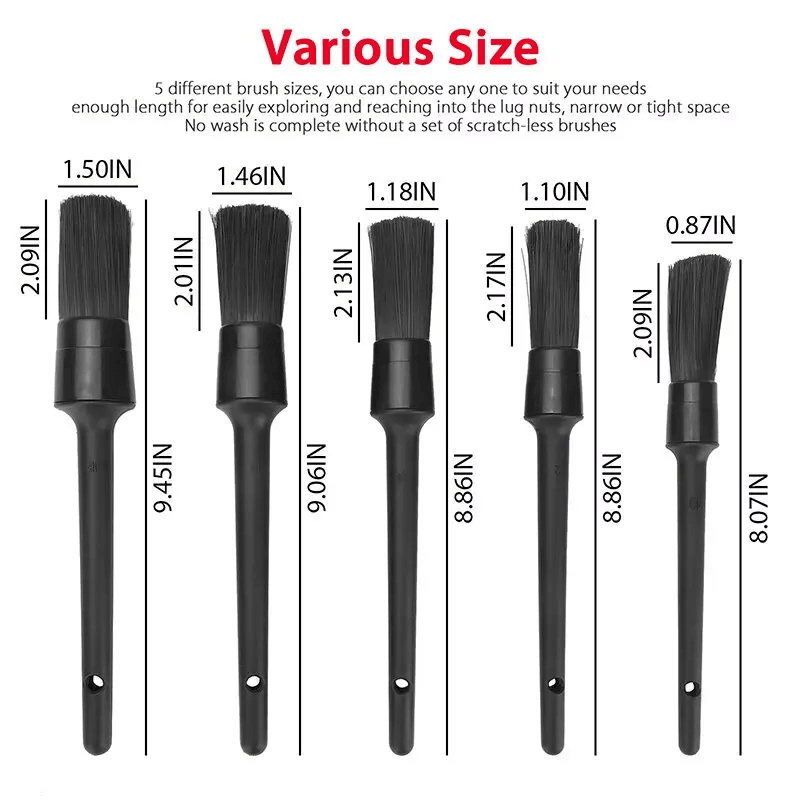 Car Detailing Brush Kit Natural Boar Hair Brushes For Interior Wheel Cleaning 3