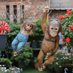 realistic monkey chimp hanging rope garden ornament, outdoor resin statue sculpture decor for trees, patios & yards