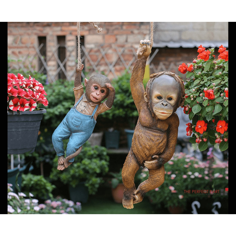 Realistic Monkey Chimp Hanging Rope Garden Ornament Outdoor Resin Statue Sculpture Decor For Trees 0