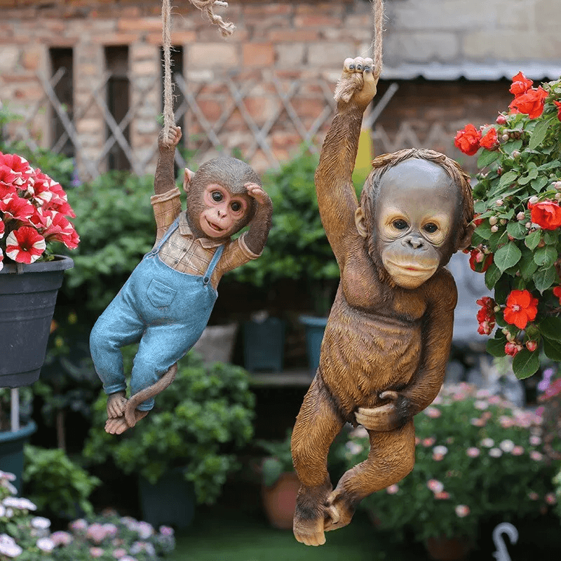 Realistic Monkey Chimp Hanging Rope Garden Ornament Outdoor Resin Statue Sculpture Decor For Trees 7