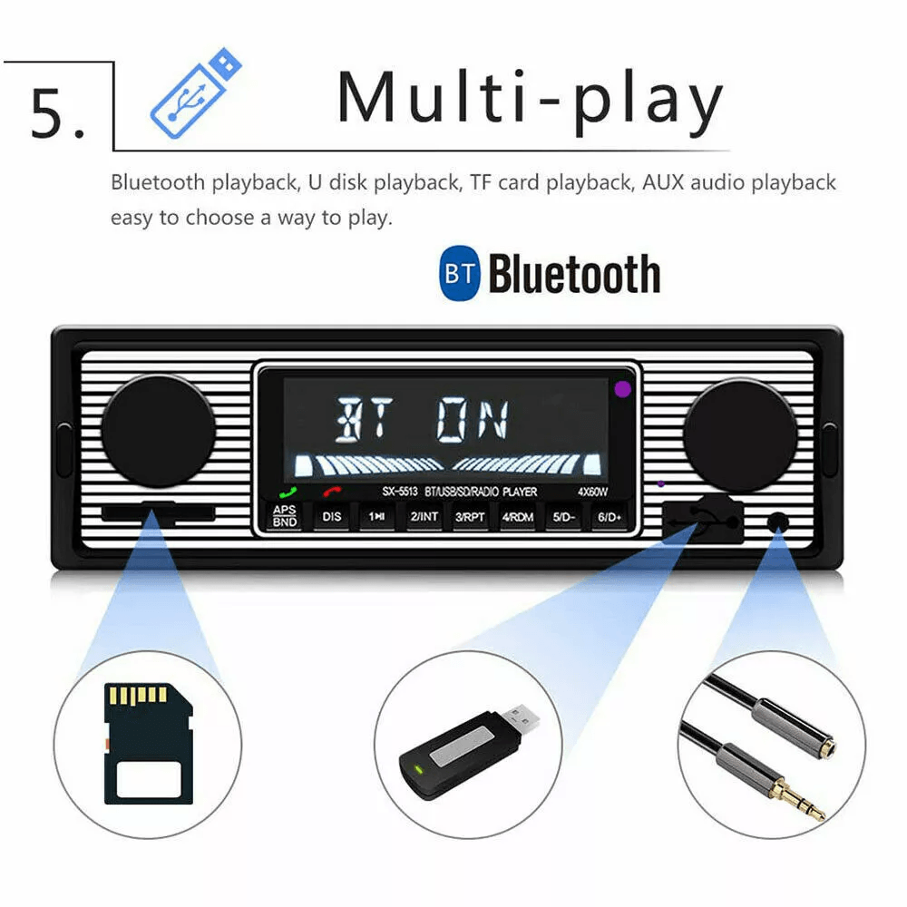 Bluetooth Vintage Car FM Radio MP3 Player USB Classic Stereo Audio Receiver With AUX SD Slot Remote 6