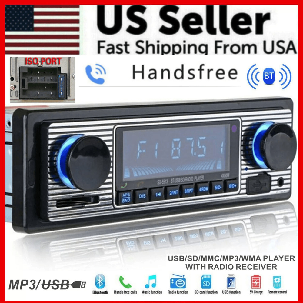Bluetooth Vintage Car FM Radio MP3 Player USB Classic Stereo Audio Receiver With AUX SD Slot Remote 0