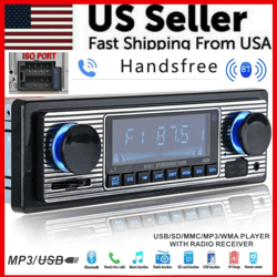 bluetooth vintage car fm radio mp3 player usb classic stereo audio receiver with aux, sd slot, remote control