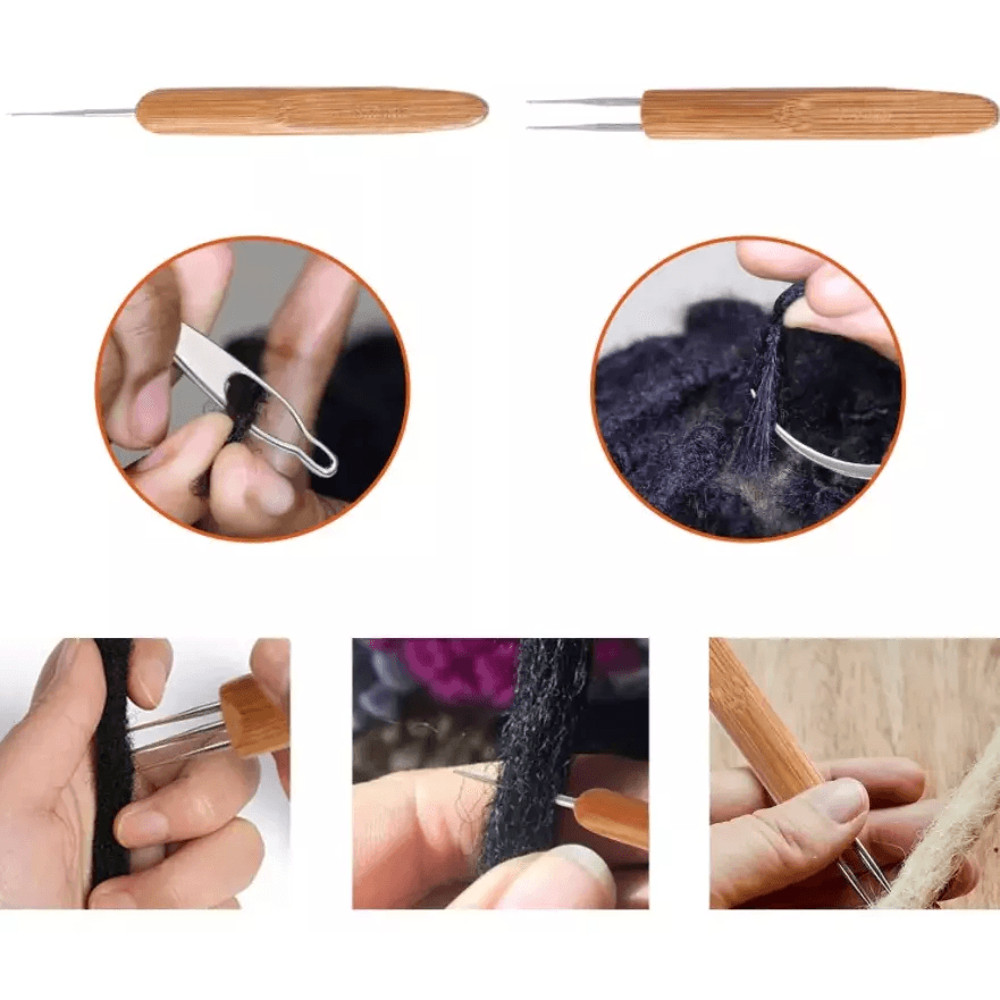 5Pcs DIY Crochet Needle Hook Set For Dreadlocks  Bamboo Handle Hair Braiding  Knitting Tool For Loc 4