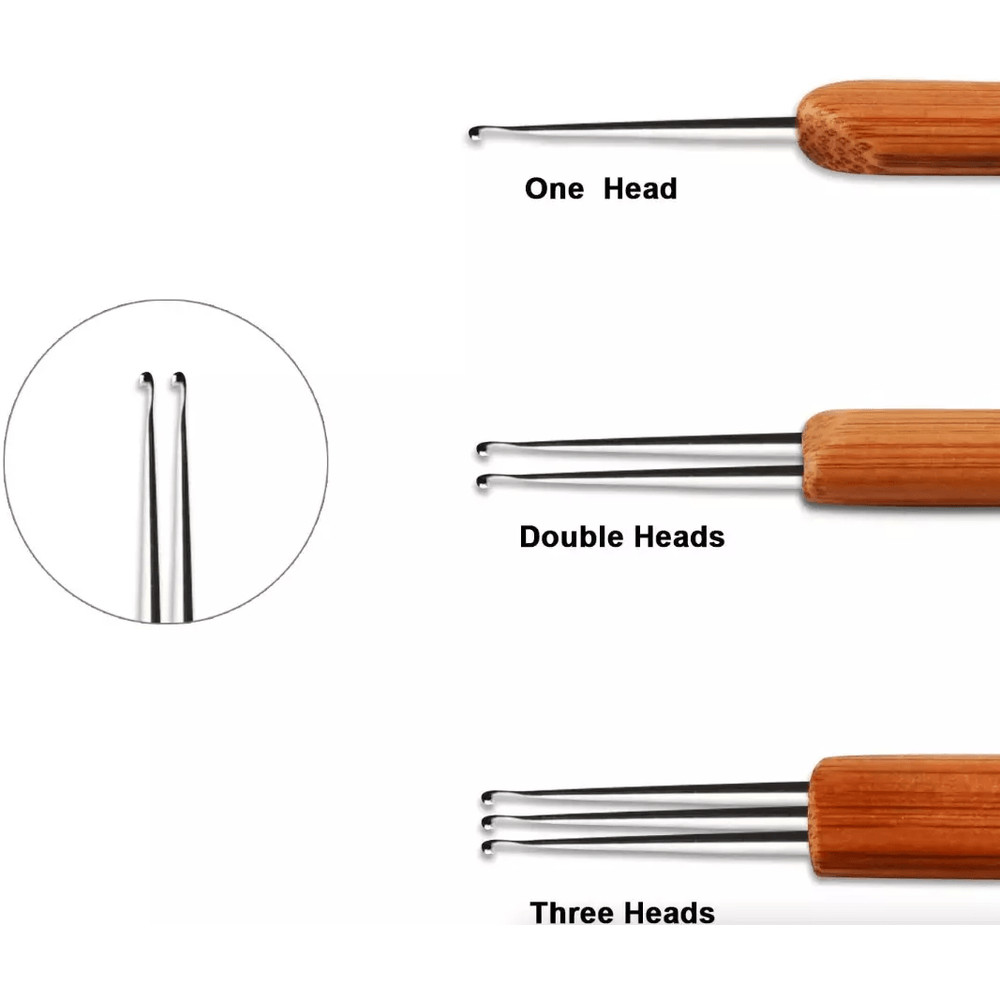 5Pcs DIY Crochet Needle Hook Set For Dreadlocks  Bamboo Handle Hair Braiding  Knitting Tool For Loc 1