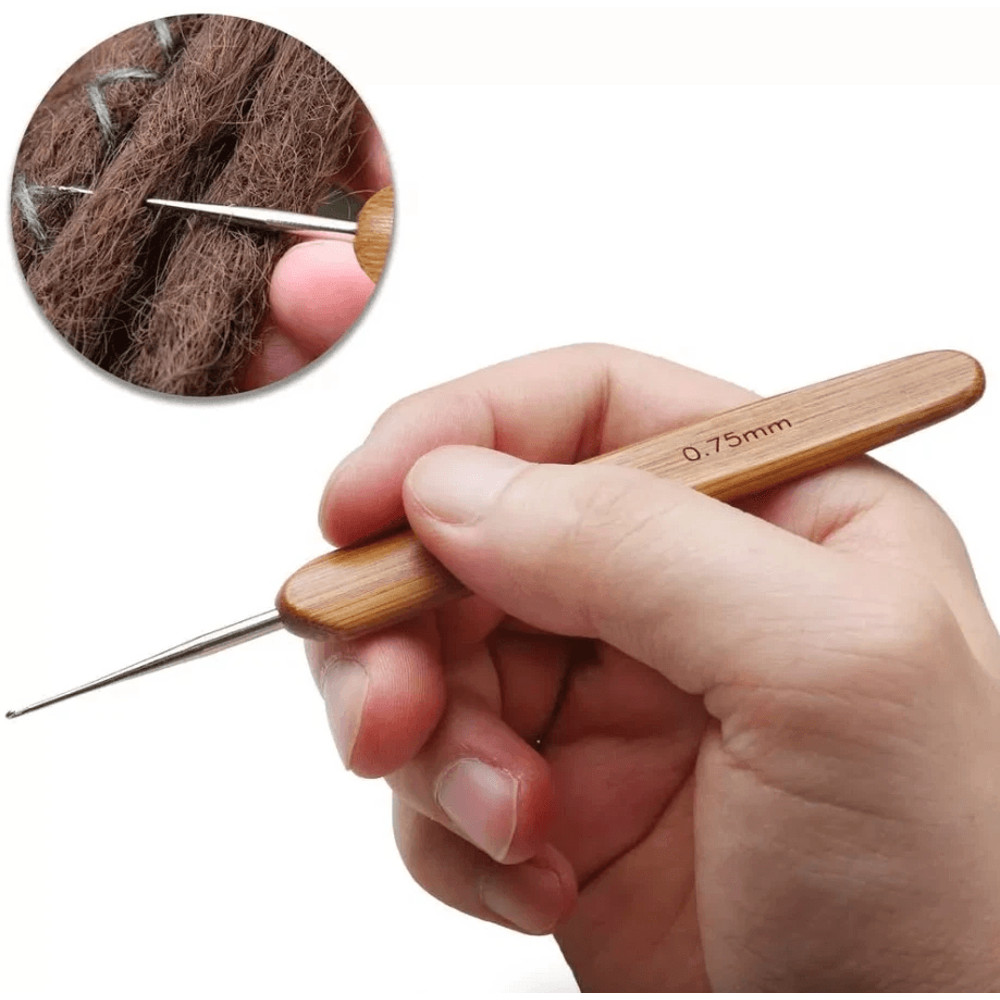 5Pcs DIY Crochet Needle Hook Set For Dreadlocks  Bamboo Handle Hair Braiding  Knitting Tool For Loc 9