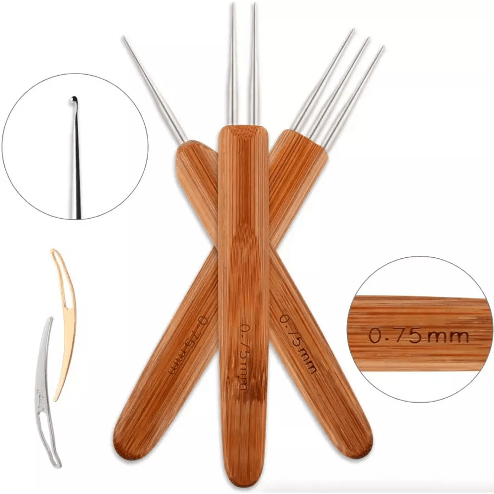 5Pcs DIY Crochet Needle Hook Set For Dreadlocks  Bamboo Handle Hair Braiding  Knitting Tool For Loc 3