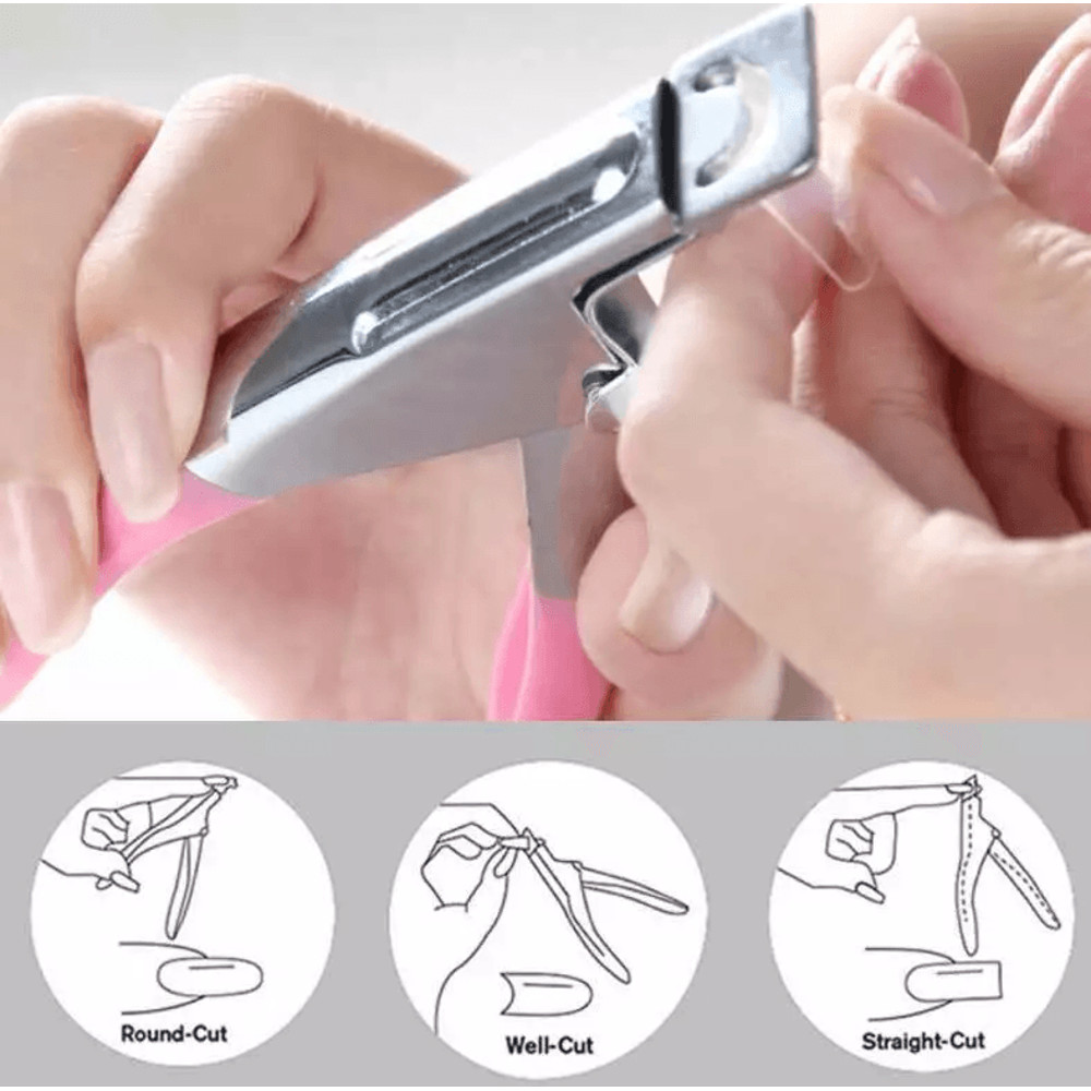 Professional Acrylic False Nail Tip Cutter Clipper Pink SpringLoaded Nail Trimmer For Manicure Fake 6