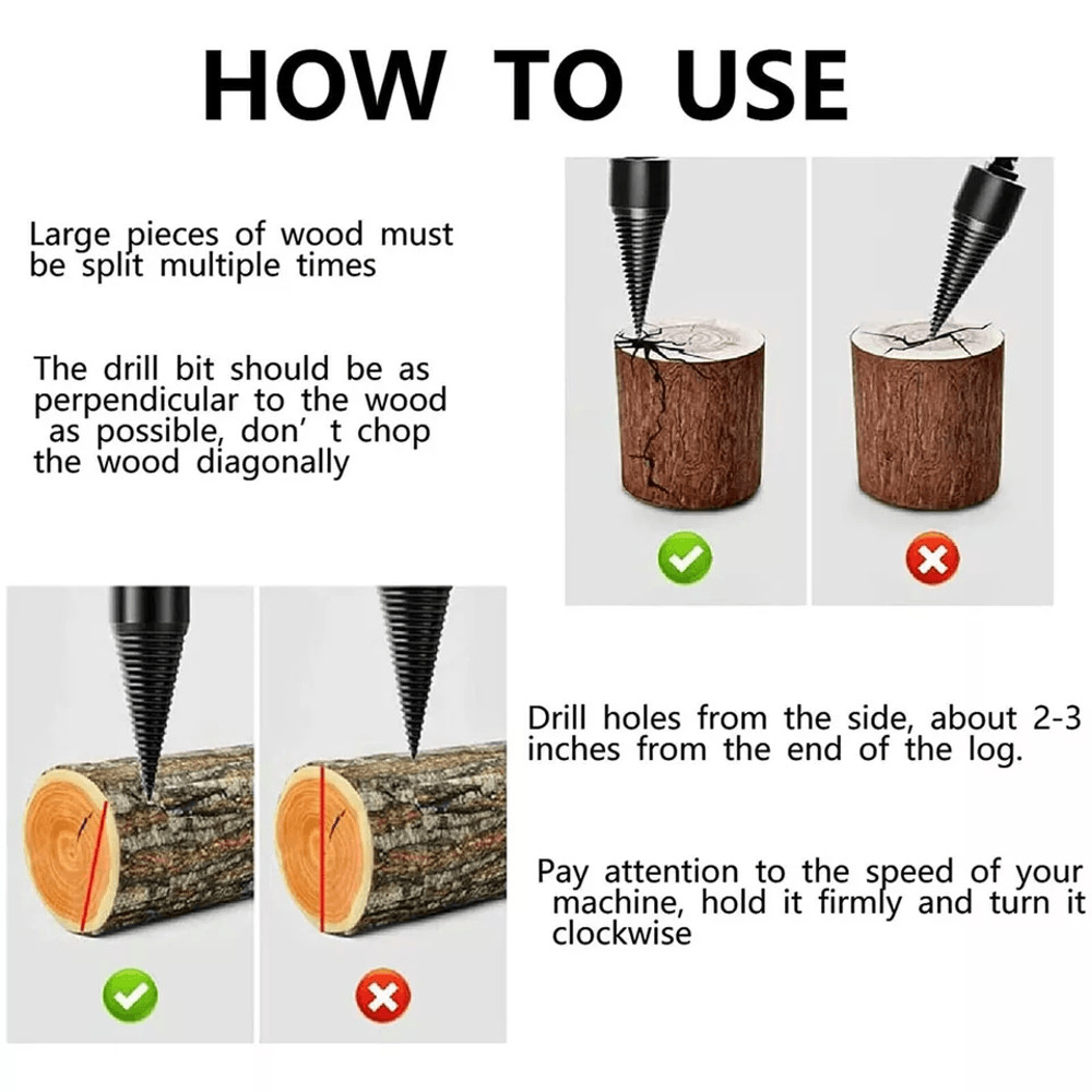 Wood Splitter Drill Bit Set High Speed Twist Firewood Cone Screw Driver For Efficient Log Splitting 2
