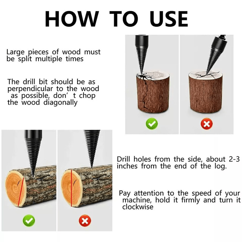 Wood Splitter Drill Bit Set High Speed Twist Firewood Cone Screw Driver For Efficient Log Splitting 2