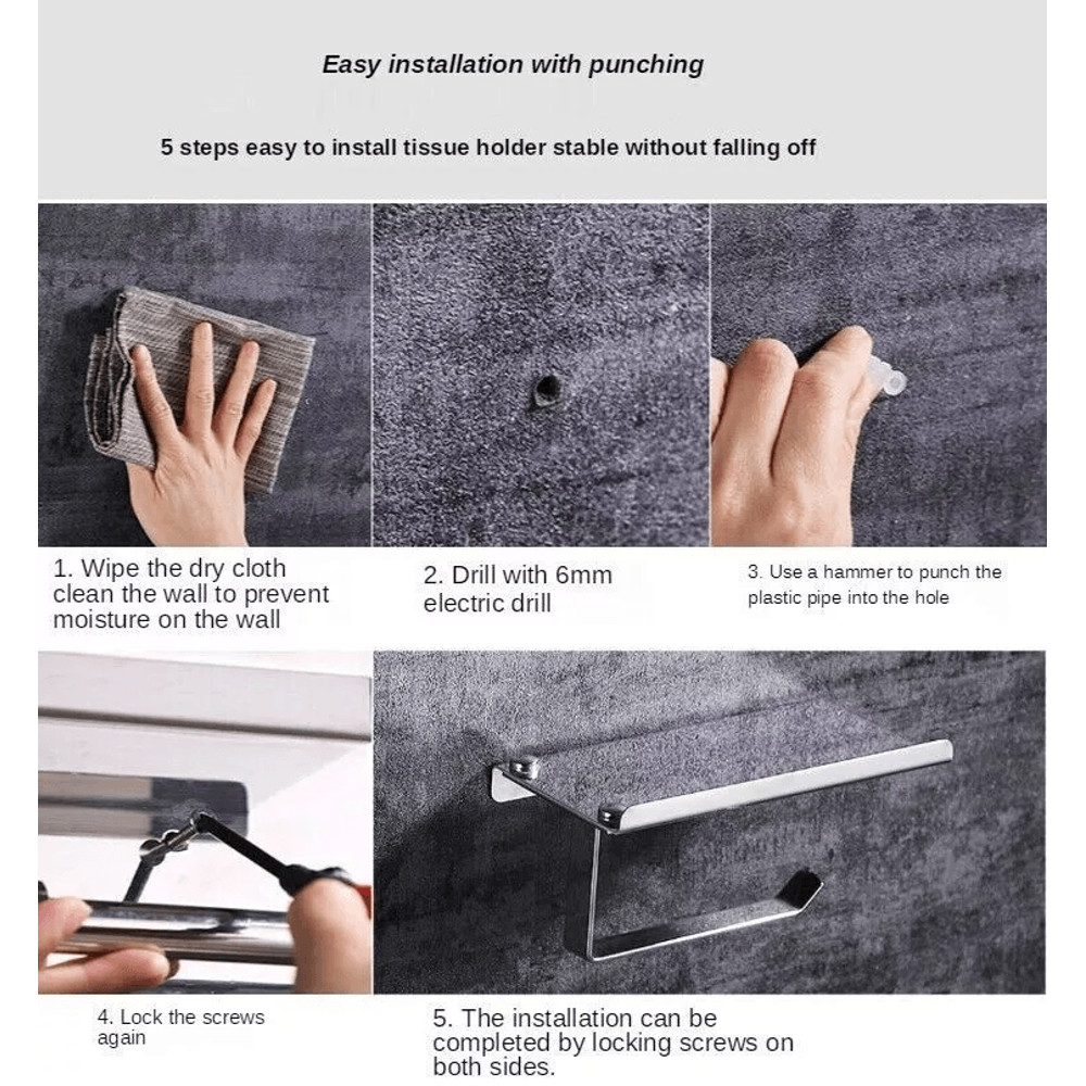 Wall Mounted Toilet Paper Holder With Phone Shelf Bathroom Storage Rack 3