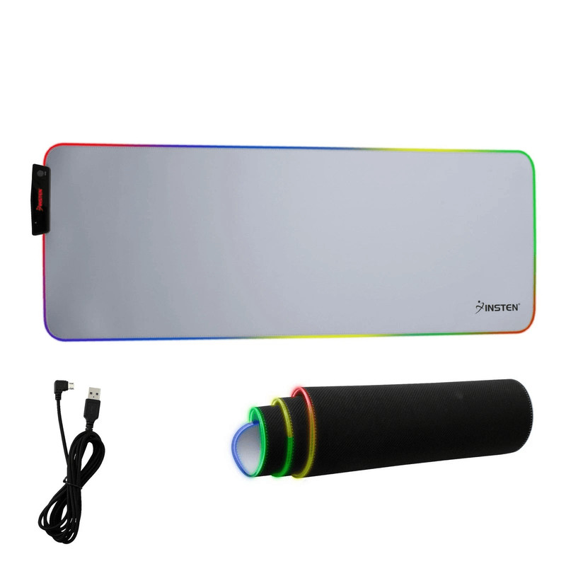 Large RGB LED Gaming Mouse Pad With USB Port Soft Cloth White Mat 315 0