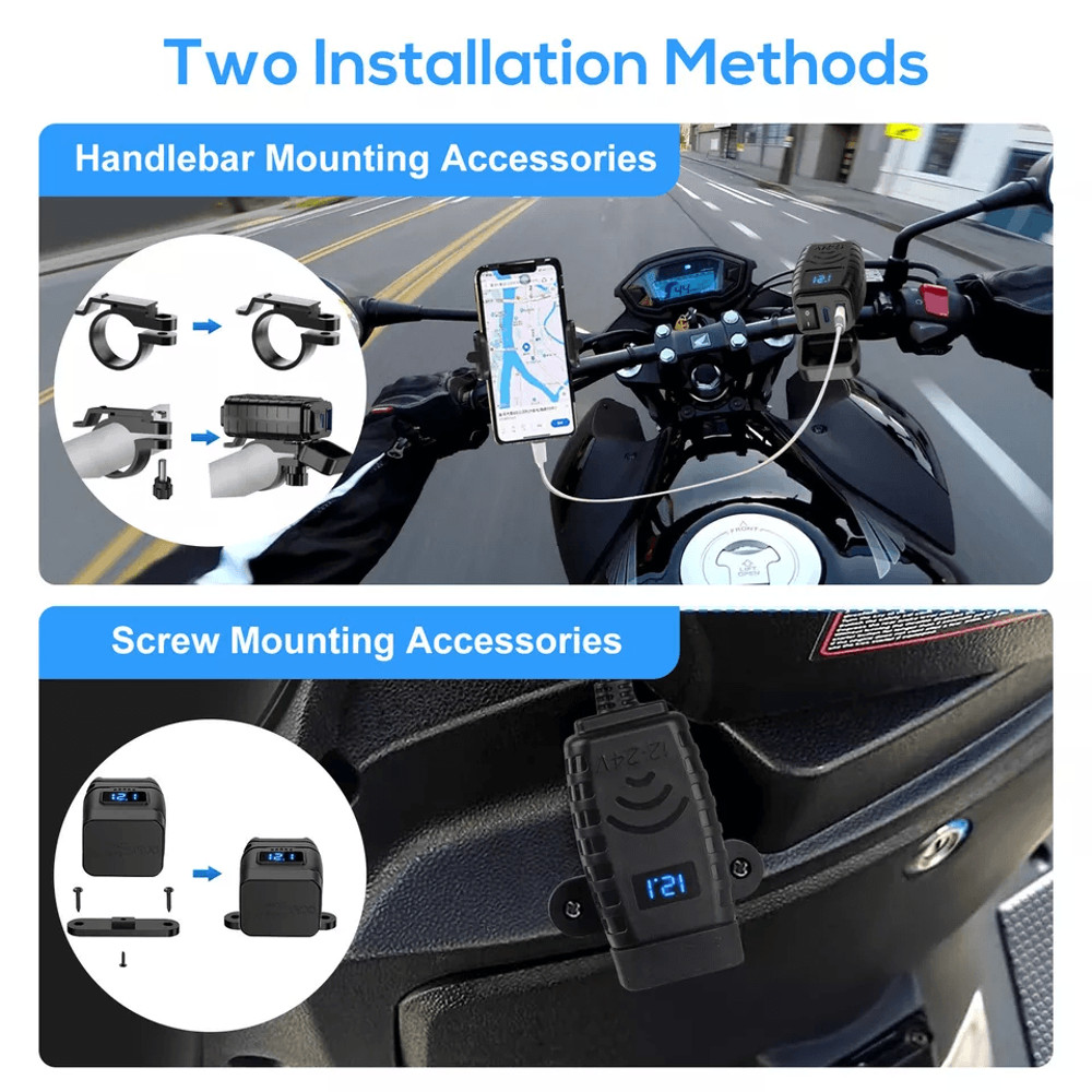Super Fast QC 3Motorcycle Dual USB Charger Adapter LED Waterproof 4