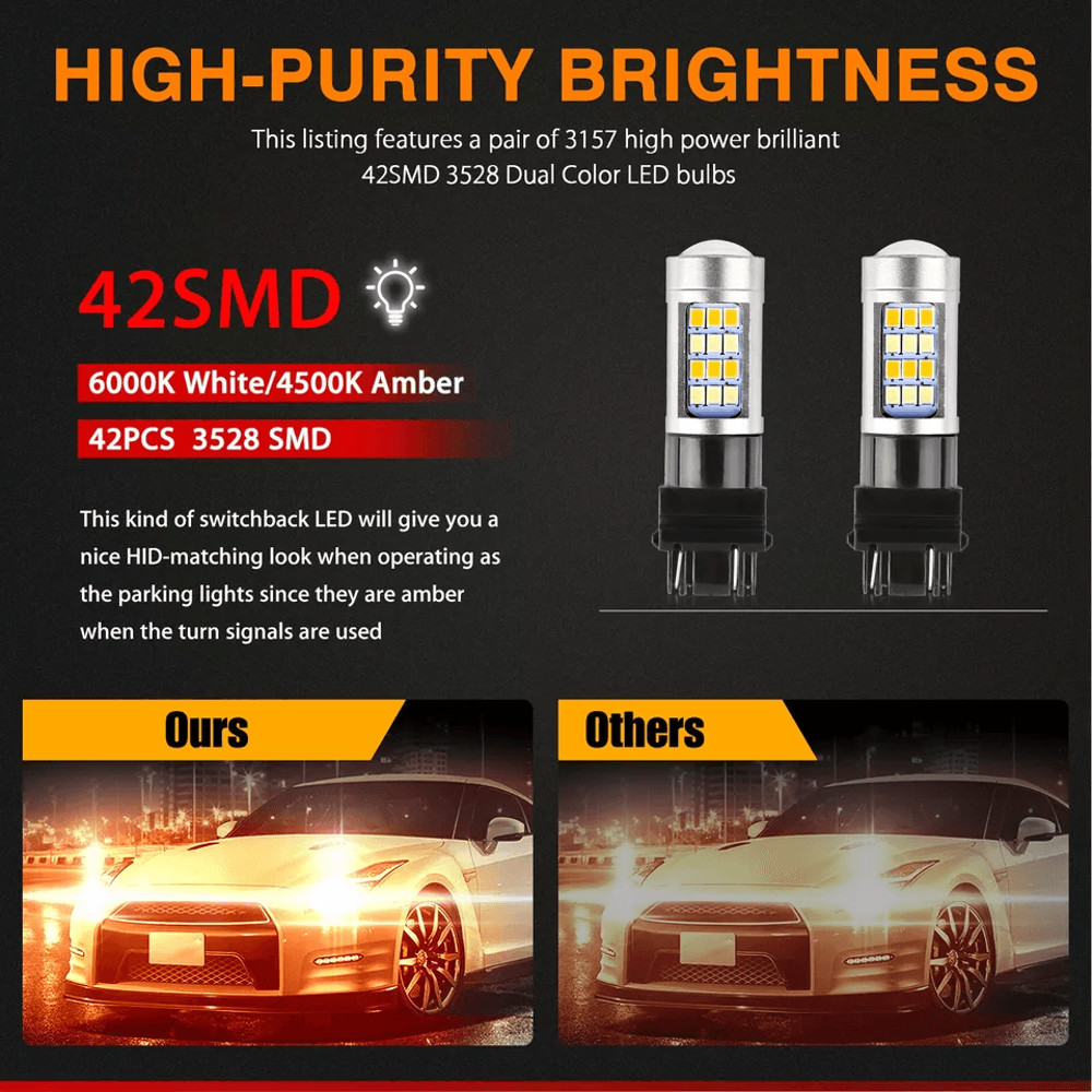 White Amber LED Turn Signal Bulbs DRL Switchback ErrorFree Parking Light Kit 2
