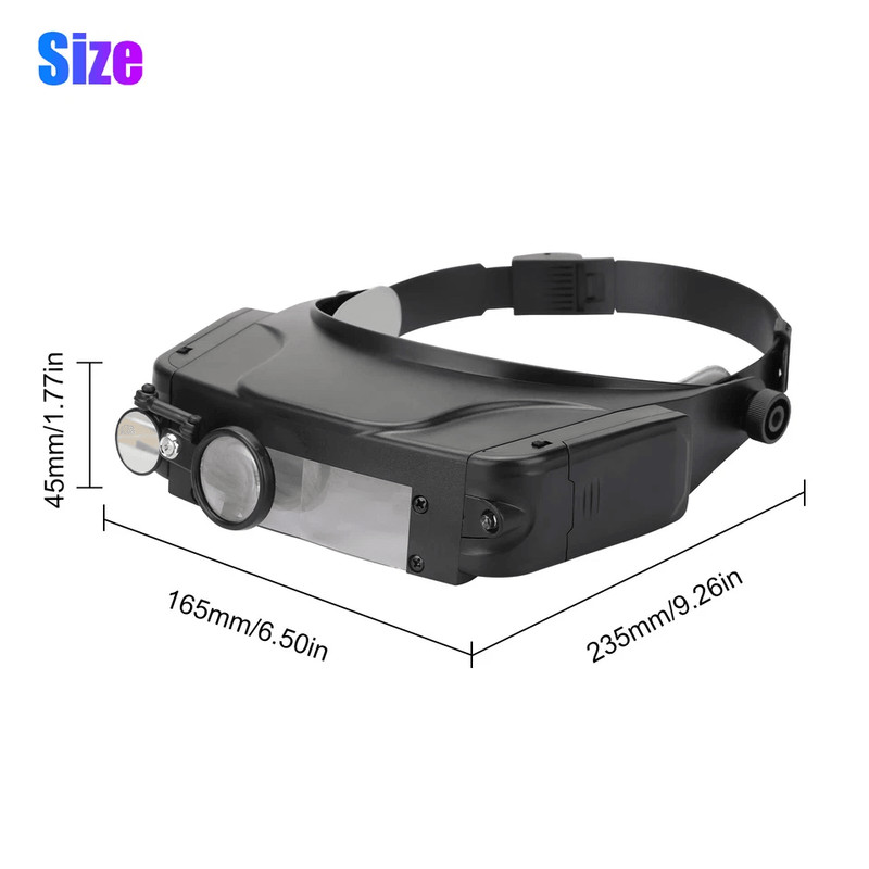 Jewelers Headband Magnifier With LED Lights Adjustable Visor Magnifying Glasses For Close Work 4