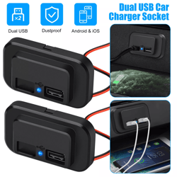 fast dual usb car charger socket, power outlet adapter for boat rv