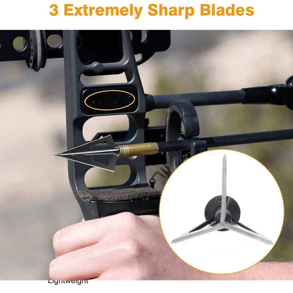 3 Blade Grain Hunting Broadheads Compatible With Crossbow Compound Bow 2