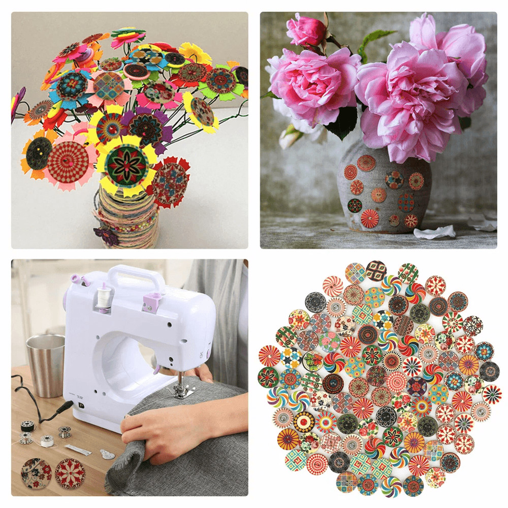 Lot Of Wooden Art Buttons 2Hole Mixed Colors For DIY Sewing Scrapbooking Crafts 3