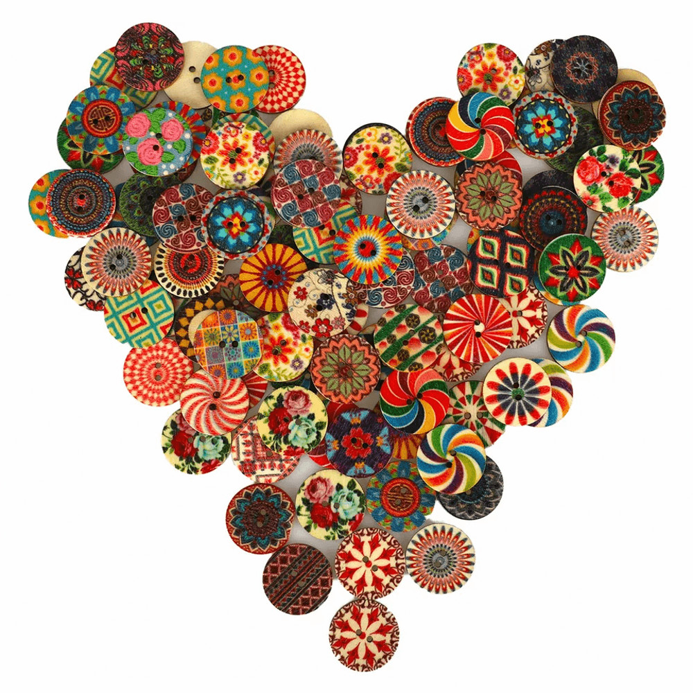 Lot Of Wooden Art Buttons 2Hole Mixed Colors For DIY Sewing Scrapbooking Crafts 1