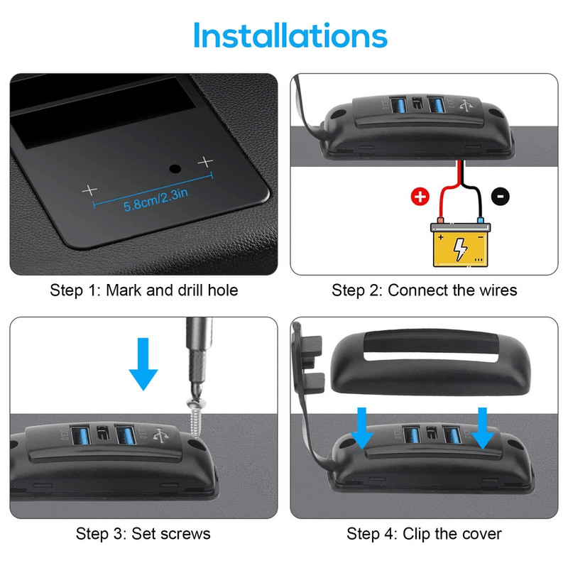 Dual USB PD Charger Socket Panel For Car RV Boat Truck 4
