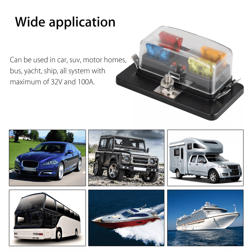 4Way Blade Fuse Box Holder With LED Indicator For 12V24V Automotive Marine RV And Boat Applications 1