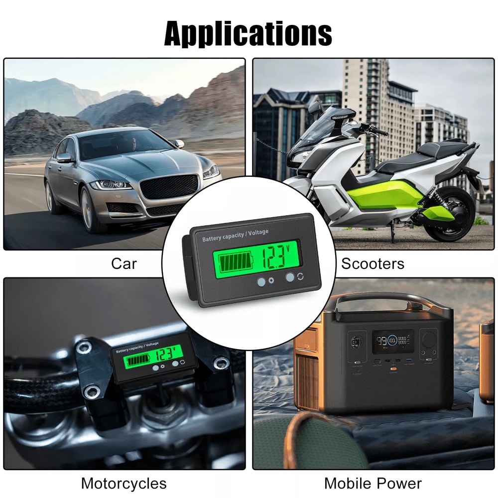 12V24V36V48V Battery Status Charge Digital Indicator Monitor Meter Gauge MultiVoltage Green Backlig 4