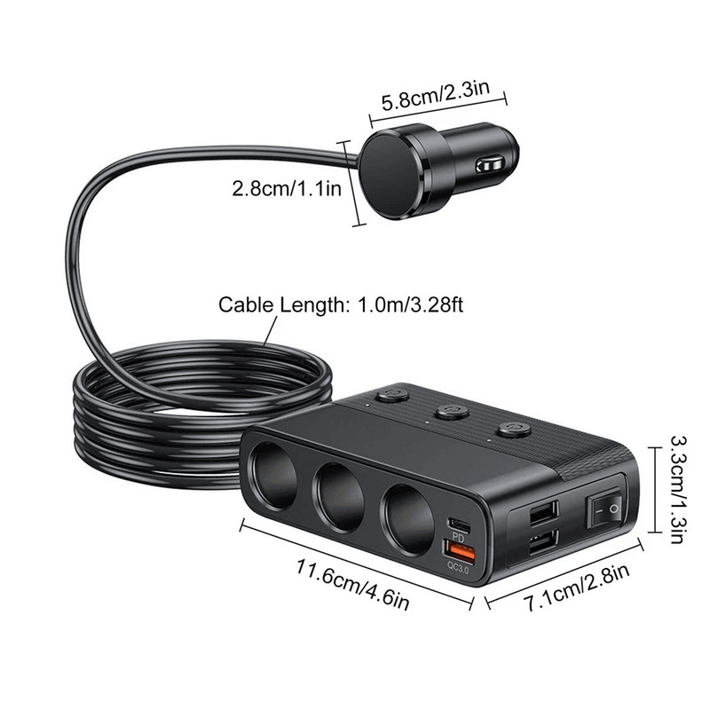 Car Cigarette Lighter Socket Splitter Power Adapter With Quick Charge USB Ports 5