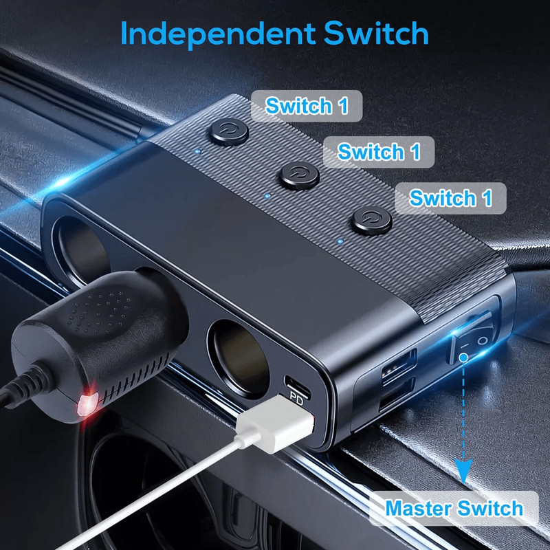 Car Cigarette Lighter Socket Splitter Power Adapter With Quick Charge USB Ports 4