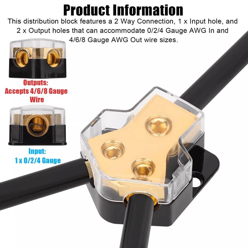 Car Audio Splitter Amp Power Distribution Block 024 Gauge In 468 Gauge Out 2Way Ground Terminal For 5