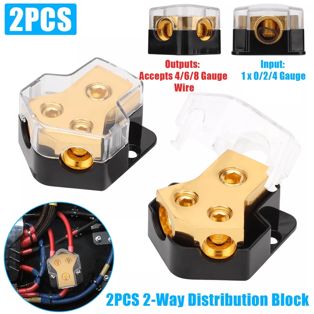 Car Audio Splitter Amp Power Distribution Block 024 Gauge In 468 Gauge Out 2Way Ground Terminal For 0
