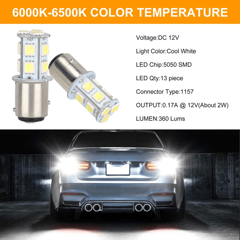 LED Tail Brake Light Bulbs 13 SMD 6500K White For Car Truck 4