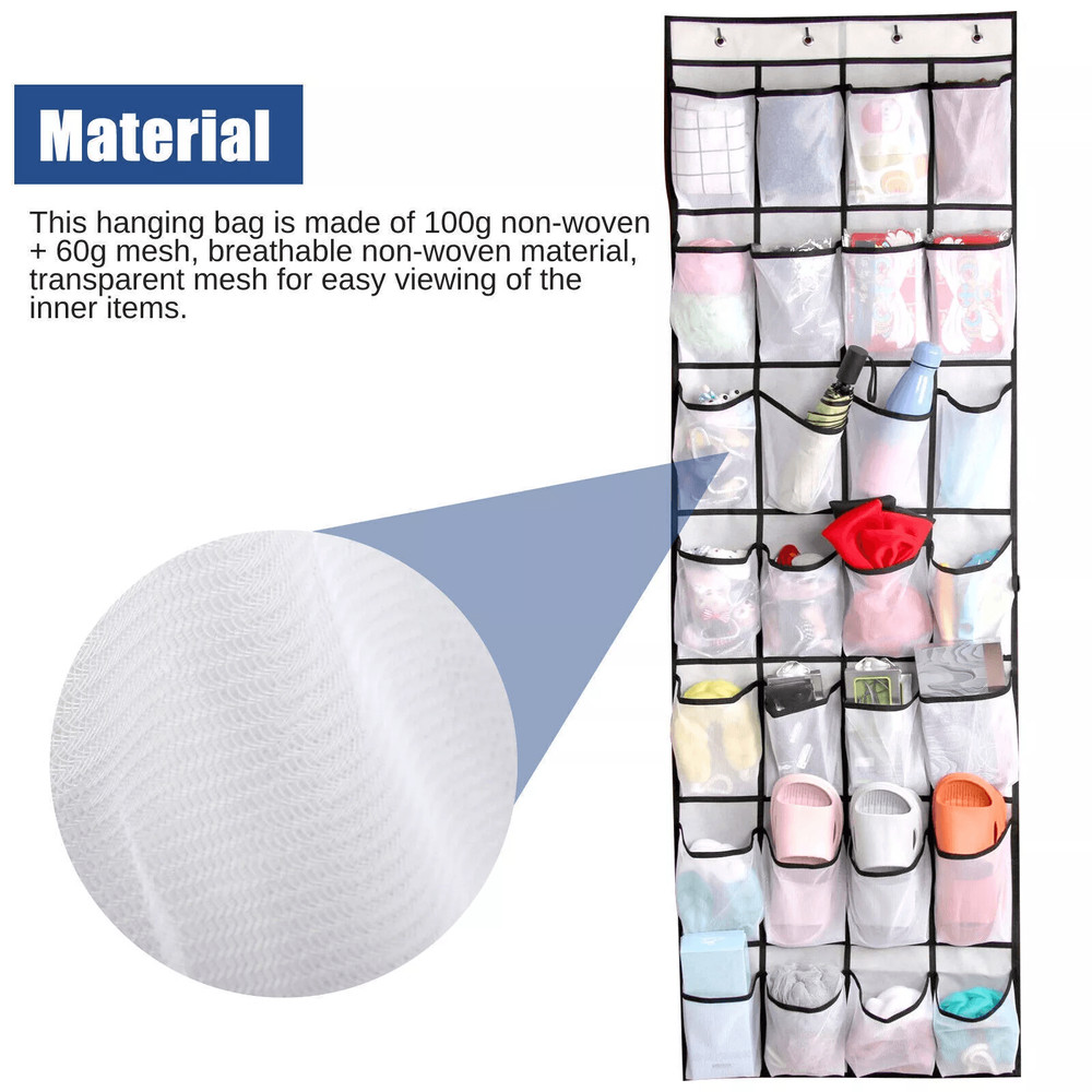 28 Grids Over Door Shoe Organizer Rack Hanging Storage Holder With Mesh Pockets For Closet Bathroom 2