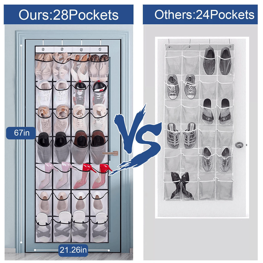 28 Grids Over Door Shoe Organizer Rack Hanging Storage Holder With Mesh Pockets For Closet Bathroom 3