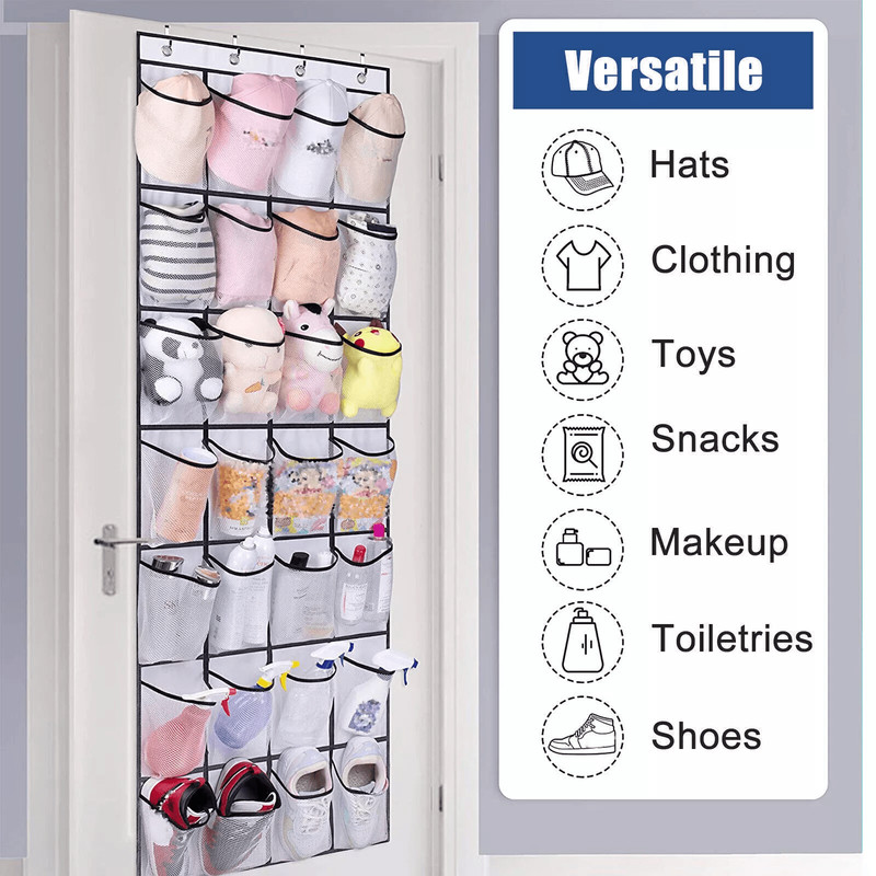 28 Grids Over Door Shoe Organizer Rack Hanging Storage Holder With Mesh Pockets For Closet Bathroom 4