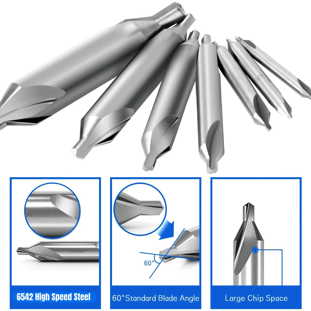 7x HSS Center Drill Bits Set 60 Combined Countersink Spotting Tool For Metalworking Steel Brass Cop 1