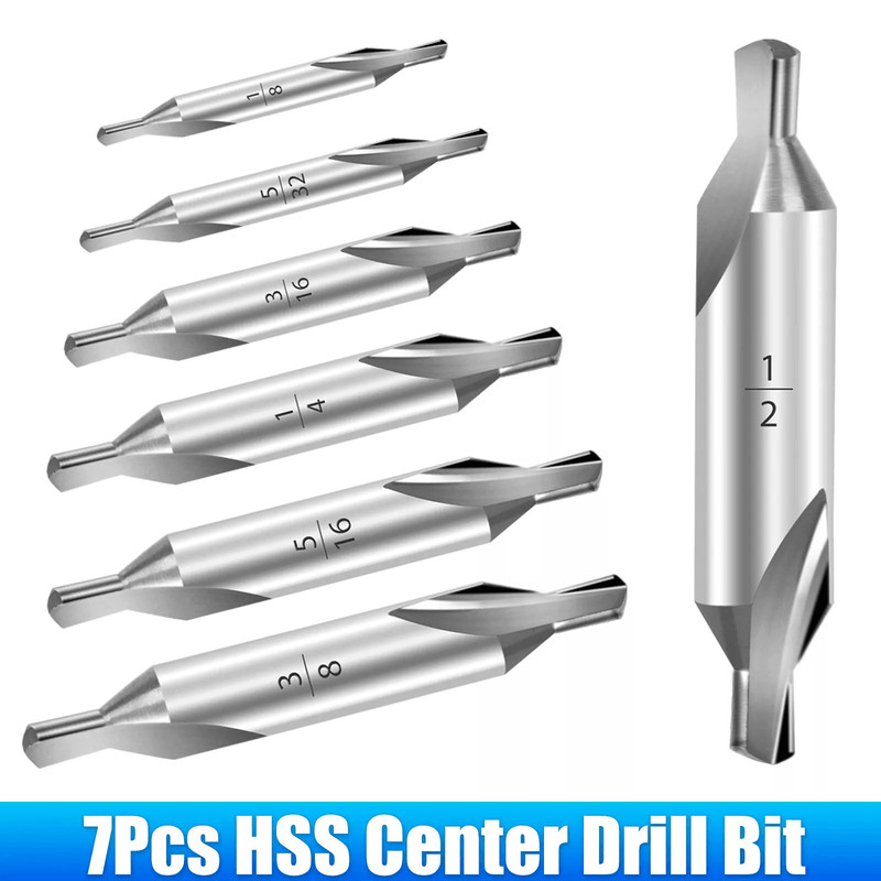 7x HSS Center Drill Bits Set 60 Combined Countersink Spotting Tool For Metalworking Steel Brass Cop 0
