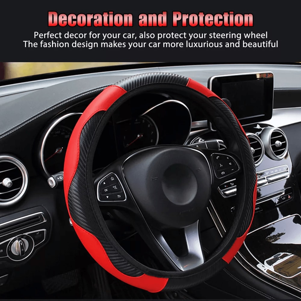 Universal Leather Car Steering Wheel Cover AntiSlip Accessories Black Fit For Standard Wheels Premi 1