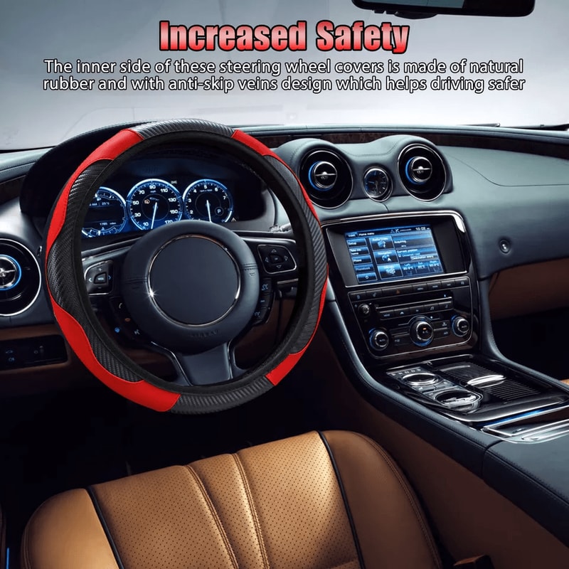 Universal Leather Car Steering Wheel Cover AntiSlip Accessories Black Fit For Standard Wheels Premi 3