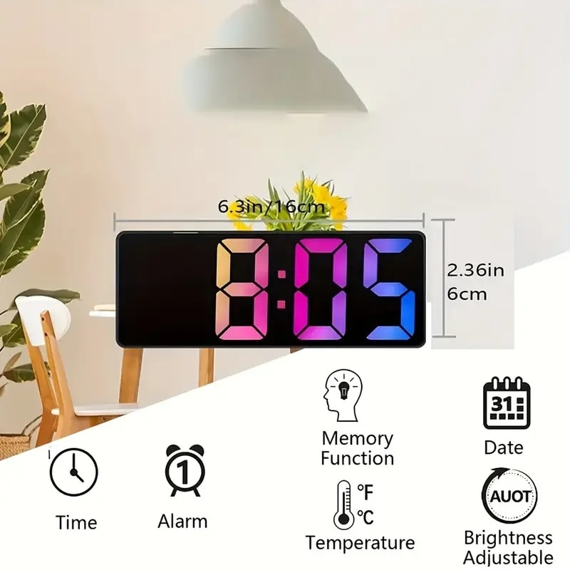 Modern Digital ClockLED Display With DateTemperature Auto Dim FeatureSnooze FunctionDesktop Electro 4