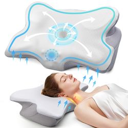 memory foam neck pillow, orthopedic cervical support for pain relief – ergonomic sleeping pillow